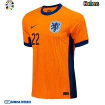 Camisa de Futebol Holanda Denzel Dumfries #22 Equipamento Principal Europeu 2024 Manga Curta